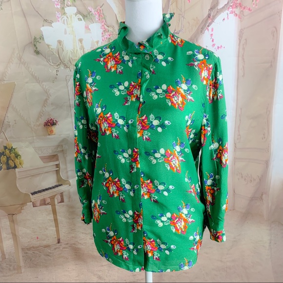 & Other Stories Tops - & Other Stories Floral Green Ruffle Blouse